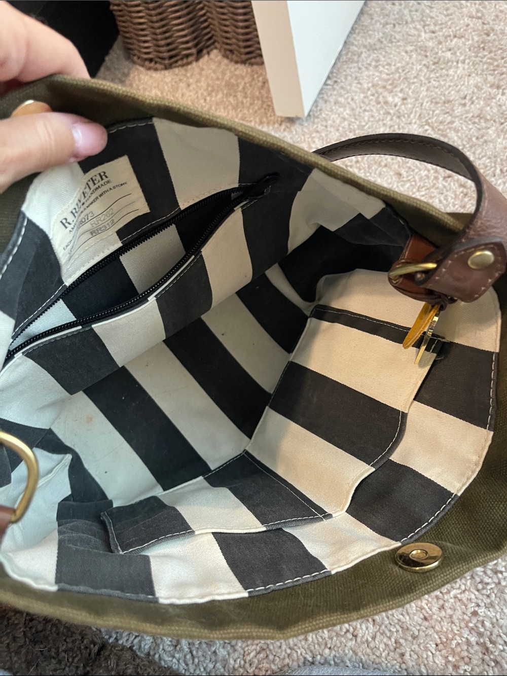 R. RIVETER Olive Canvas Messenger Bag with Brown Leather Trim - Picture 5 of 8